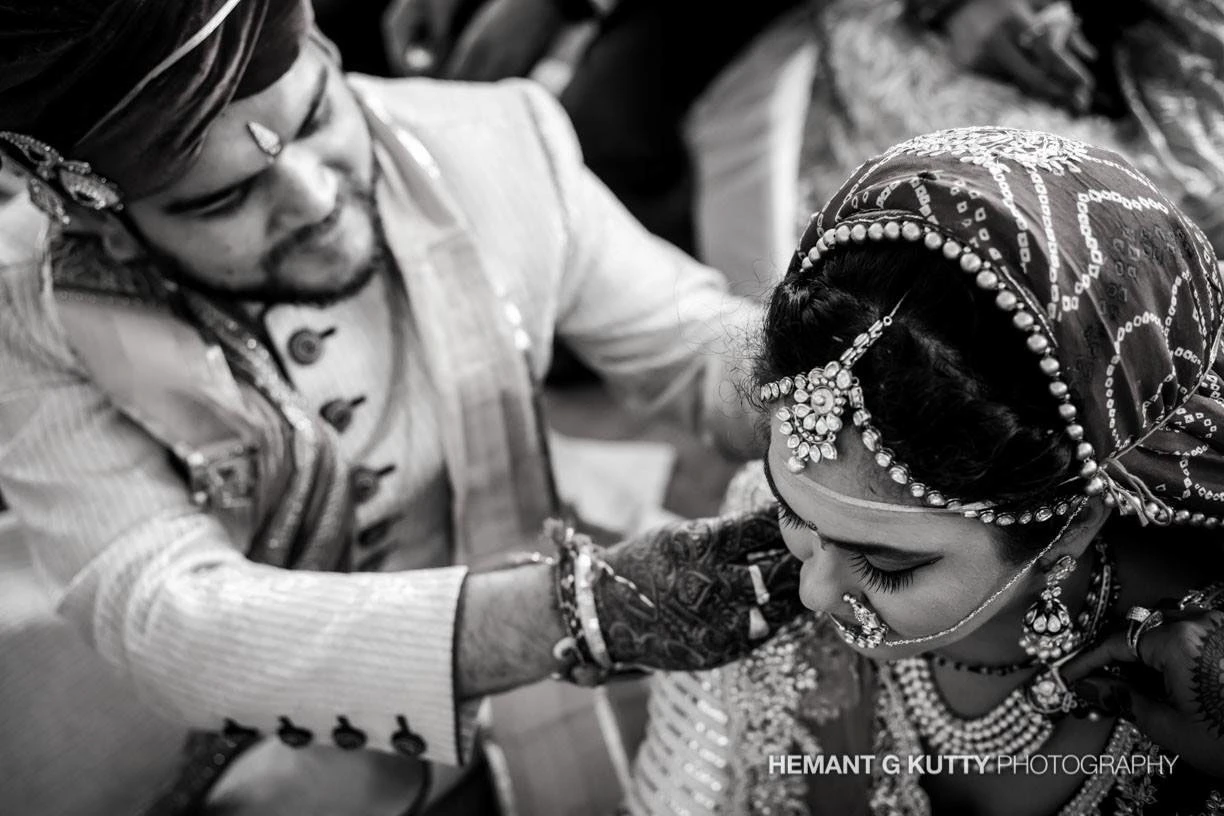 Couple at a destination wedding in Kerala.