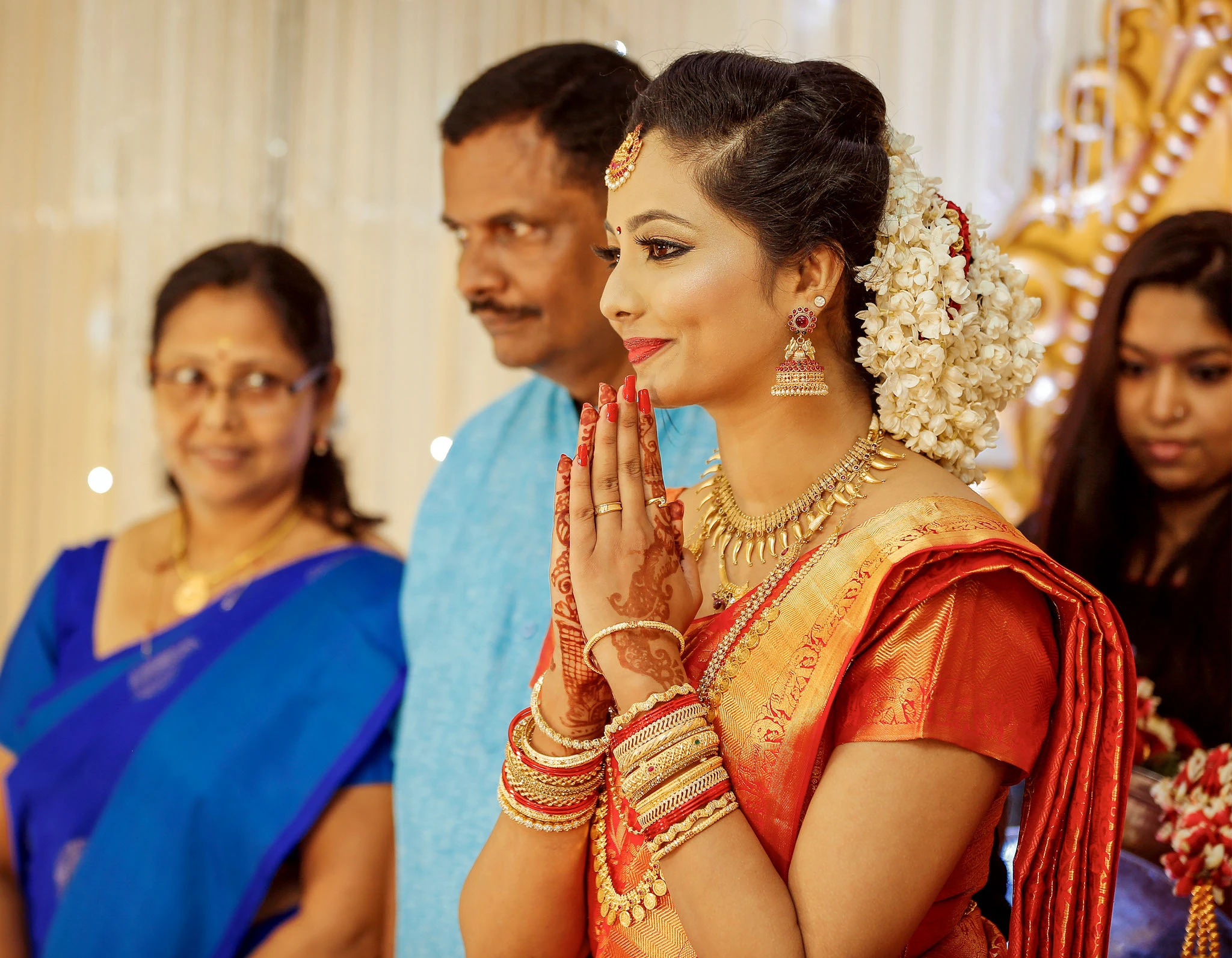 Bride in traditional attire at a Palakkad wedding.